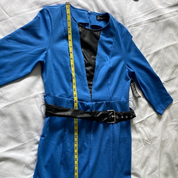 New York & Company Tall V-Neck Belted Flare Dress Super-flex Sz L/Petite - Picture 5 of 16